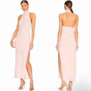 Norma Kamali Halter Turtle Side Slit Gown In Blush